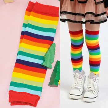 1-3T Jeseň Nové Baby Chlapci, Dievčatá Rainbow Pruhované Ponožky Farebné Mäkké Plazenie Kolien Koleno Podložky Chránič Leg Warmers