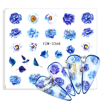 1 List Blue Rose Flower Nail Vody Nálepka List Motýľ Abstraktné Prenos Obrazu Jazdcov Nálepky Na Nechty, Umeleckou Výzdobou Fólie
