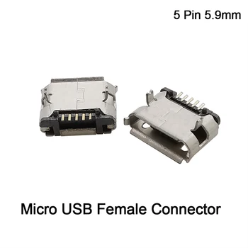 10Pcs Micro USB 5Pin 5.9 mm Žena Zásuvky Konektora S Bočným pre DIY Oprava Nabíjania Zásuvky Android Mobilný Telefón, Dátové Rozhranie 0