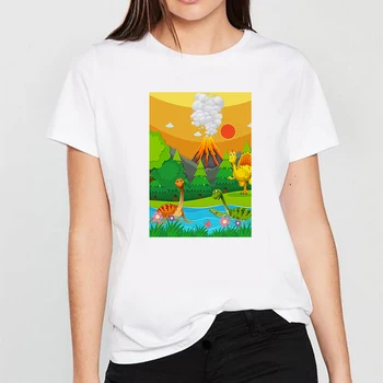 2020 Lete Ženy T-shirt Malý dinosaurus košíka Vytlačené Tshirts Bežné Topy Tee Harajuku 90. rokov Vintage Biele tričko Ženské Oblečenie 5