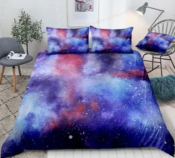 3D Galaxy posteľná bielizeň Nastaviť Vesmíru Tematické Deka Kryt Kráľovná domáci Textil, Červená Modrá Vesmíru Perinu Set 3KS Kráľ Dropship
