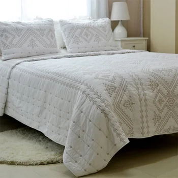 3ks Biele posteľné prádlo Sady Vyšívané Bavlnené Posteľ Kryt Deka Vintage Luxusná posteľná bielizeň súpravy Súpravy, Obliečky na Vankúš Kryt
