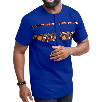 Africké Print T Shirt pre Mužov Nadrozmerná Krátky Rukáv O-krku Plus Veľkosť Bežné Ankara Štýl Štýlový Patchwork Mens Topy Denne