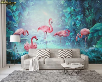 beibehang Vlastné 3d tapeta nástenná maľba Nordic moderný minimalistický tropických dažďových lesov flamingo pozadí steny abstraktných de parede