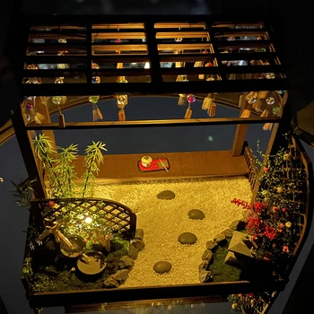 DIY Drevená Bábika Dom Miniatúrne Nábytok S LED Súprava Japonský Campanula Nádvorie Dollhouses Zostaviť Hračka Detí, Darček Casa