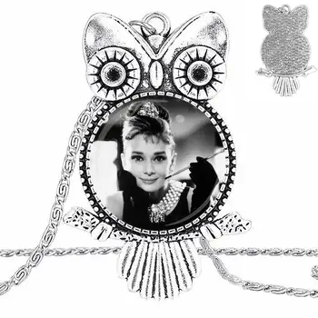 EJ Glazúra Pre Ženy Vianočný Darček Vintage Šperky, Sklo Cabochon Choker Príveskom Dlhý Náhrdelník Sova Audrey Hepburn