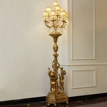 Francúzsky 10 hláv obrovský medi Poschodí Svetlo pre Hotel Vintage Mosadz stojacie Lampy pre Obývacia Izba cirkvi led svietniky Stojan na Čítanie