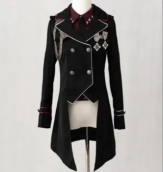 Gotický Vojenskú Uniformu Čierna Bunda Vintage Dlhá Srsť Mužov Cosplay