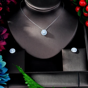 HIBRIDE Luxusné, Exkluzívne Kolo Luxusné Ženy, Svadobné Naija Svadobné Cubic Zirconia Náhrdelníky Náušnice Dubaj Vysokej Šperky N-159 1