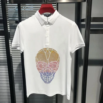 Horúce Drahokamu Lebky pánske T-Shirt Trend Slim Pekný Mercerized Bavlna Plus Veľkosť Lete Polo Mikina Topy 5
