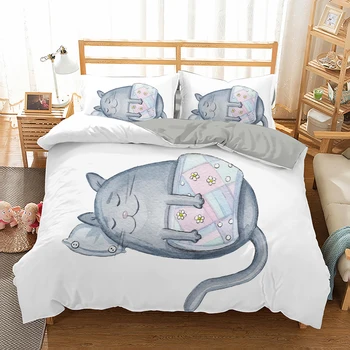 Kreslených Mačka Vytlačené posteľná bielizeň Nastaviť Osobnosti Tvorba Mačka Perinu Pre Deti jedného twin kráľovná king Size Domov obliečky 0