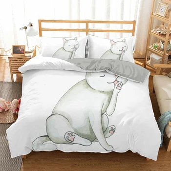 Kreslených Mačka Vytlačené posteľná bielizeň Nastaviť Osobnosti Tvorba Mačka Perinu Pre Deti jedného twin kráľovná king Size Domov obliečky 4