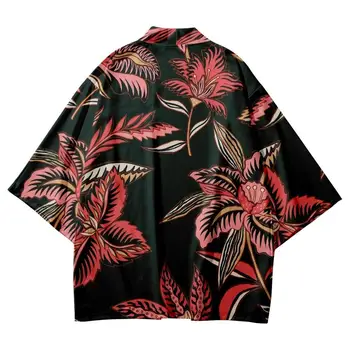 Letné Beach Yukata Módne Kvetina Tlače Tradičné Haori Ženy Muži Japonský Oblečenie, Sveter, Čierne Košele Kimono