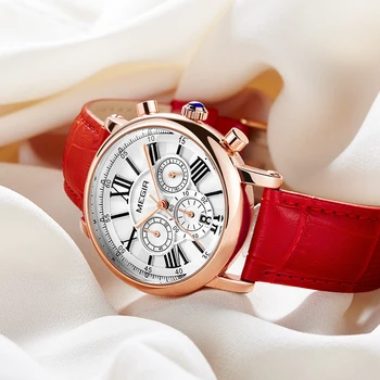 MEGIR Ženy Luxusný Top Značky Quartz Analógové náramkové hodinky Módne Bežné Dámy Červené Šaty Hodinky Hodiny Žena Relogio Feminino