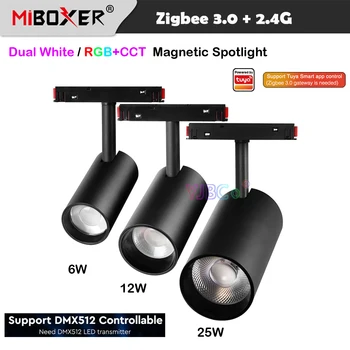 Miboxer Zigbee 3.0 6W 12W 25W RGBCCT/Dual Biele Magnetické LED Reflektor 2.4 G Diaľkové Ovládanie Tracklamp Tuya CCT Stropné svietidlo 48V