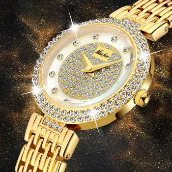 Missfox dámske Hodinky Módne, Luxusné Značky Plný Diamant, Zlato, Ženy Bling Náramkové hodinky Bežné Dámy Quartz Hodinky Hodiny