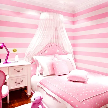 Moderné a zmluvne kórejský pruhované tapety Ružová princezná deti miestnosti sladké girl izba spálňa netkaných tapiet