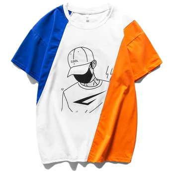 Módne Leto Bežné Tričko Muž Patchwork Vytlačené Funny T-Shirt Krátkym Rukávom O-Krku Tees Kórejský Mládež Harajuku Topy Oblečenie