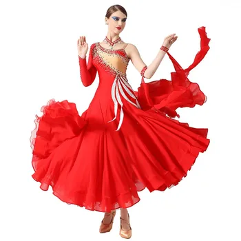 Nádherné Kvalitné Ženy Dámy Výkon Nosenie Medzinárodnej Normy Súťaže Red Ballroom Dance Šaty