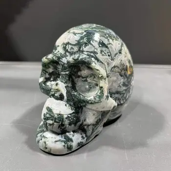 Prírodný Leštený Crystal Skull Minerálne Drahokamy GhostAquatic agat Reiki Liečenie Darček Remesiel Feng Shui Domáce Dekorácie Kamenné Sochy