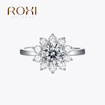 ROXI 1CT Kvet Moissanite Krúžok S925 Strieborné Srdce Otvorené Dizajn Dámy Zásnubný Prsteň Osobnosti Všestranný Geometrické Šperky
