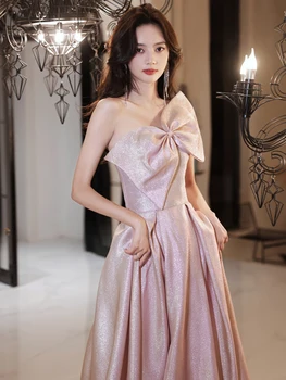 Ružová Luk Večerné Šaty 2022 Sladké Elegantný, Jeden-Ramenný Bez Rukávov Celebrity Šaty Jednoduché, Nové Slim Formálnej Strany Plášte 1