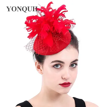 Strana Večera Červená Headpiece Vlasy Pin Fascinator Svadbu S Luxusnými Pierko Vlasy Príslušenstvo Ženy Lady Formálne Šaty Chapeau Spp
