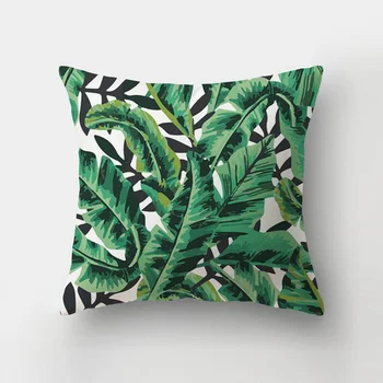 Tropické Rastliny Vankúš Polyester Ozdobné Obliečky Na Vankúše Zelené Listy Hodiť Vankúš 2