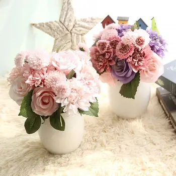 Umelé Ruže Dahlia Chryzantéma Kytice Svadobné Domova Simulované Kvet Fotografie Rekvizity Falošné Kvet