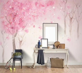 Vlastné tapetu 3d ručne maľované akvarel čerešňový kvet, TV joj, steny Nordic lesné kvety ručne maľované dekoratívne обои