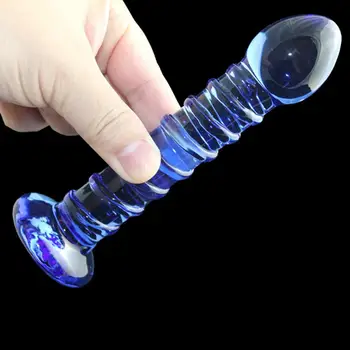 Vlákno Modrá Pyrex Krištáľové Sklo Vibrátor G-Spot Stimulácia Klitorálny Masér Análny Zadok Plug Ault Sexuálne Hračky