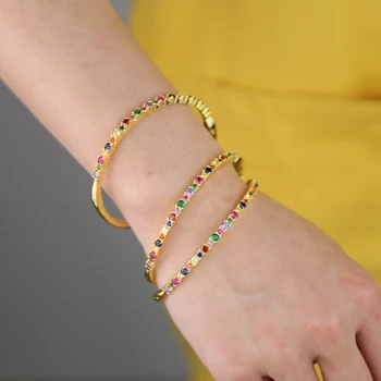 vnútorné diamater 58-60 mm Rainbow multi color cubic zirconia otvorená Manžeta náramok náramok pre ženy 2019 farebné cz šperky