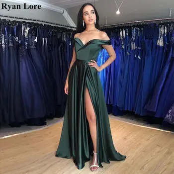 Zelená Formálne Večerné Šaty Žien Jednoduché Prom Šaty Elegantné Split Ramena Župan De Soire Dlho Vestidos De Festa 2020