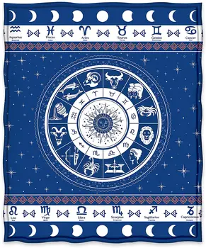Zodiac Bohémsky Štýl Flanelové Deka Witchy Astrológia Blue Print Hodiť Ľahký Útulné A Teplé Pre Dieťa Módne Obľúbený Darček 4