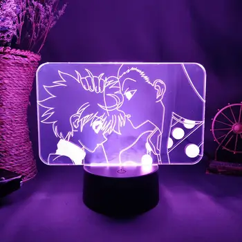 Zoldyck Bratia Killua & Irumi 3D Anime Noc Lampa pre Otaku Spálňa Posteli Stôl, Toaletný Stolík Dekorácie RGB Blikajúce Svetlo